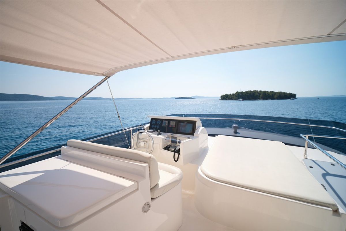 Cockpit of M/Y Dominique, a Ferretti Yachts 681 yacht at Split, Croatia