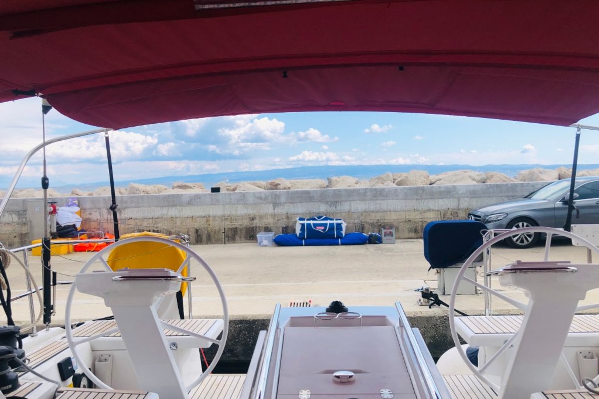Cockpit of PRINCESS MIA, a Beneteau Oceanis 46.1 sailboat at Split, Croatia