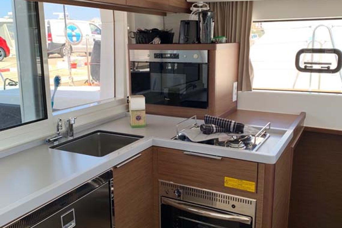 Galley of StarElli, a Lagoon 40 catamaran at Palma de Mallorca, Spain
