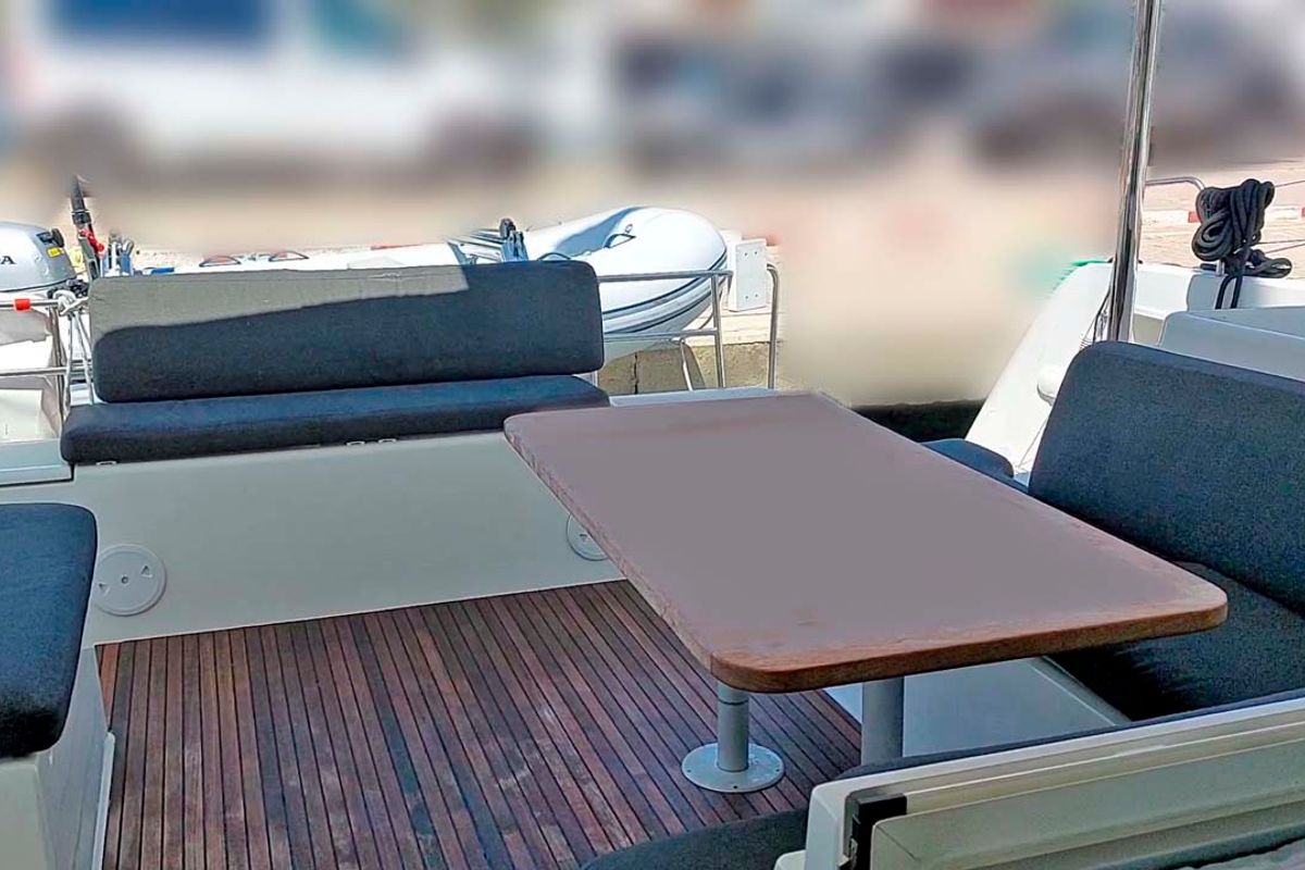 Deck of StarElli, a Lagoon 40 catamaran at Palma de Mallorca, Spain