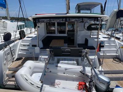 Deck of StarElli, a Lagoon 40 catamaran at Palma de Mallorca, Spain