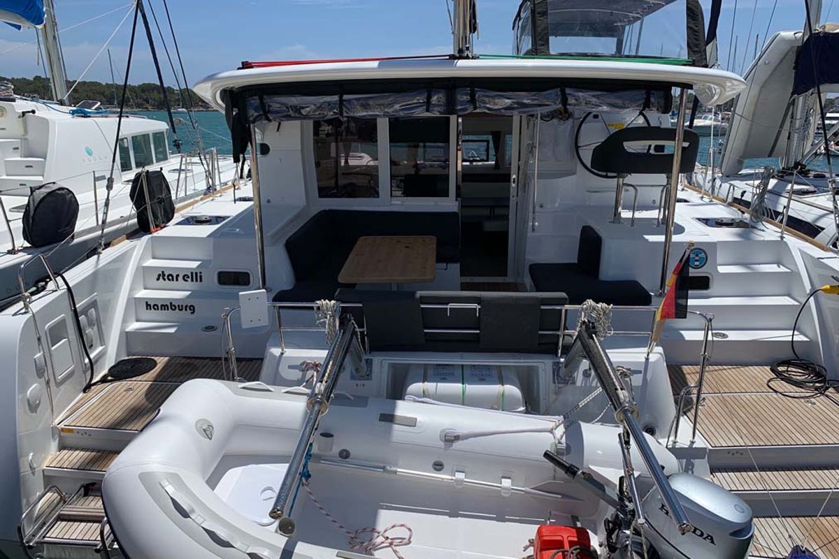 Deck of StarElli, a Lagoon 40 catamaran at Palma de Mallorca, Spain