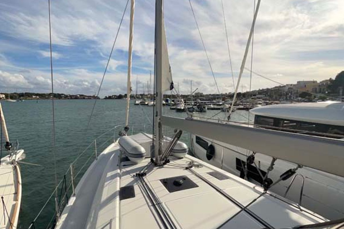 Deck of Star of the Seas, a Beneteau Oceanis 40.1 sailboat at Felanitx, Spain