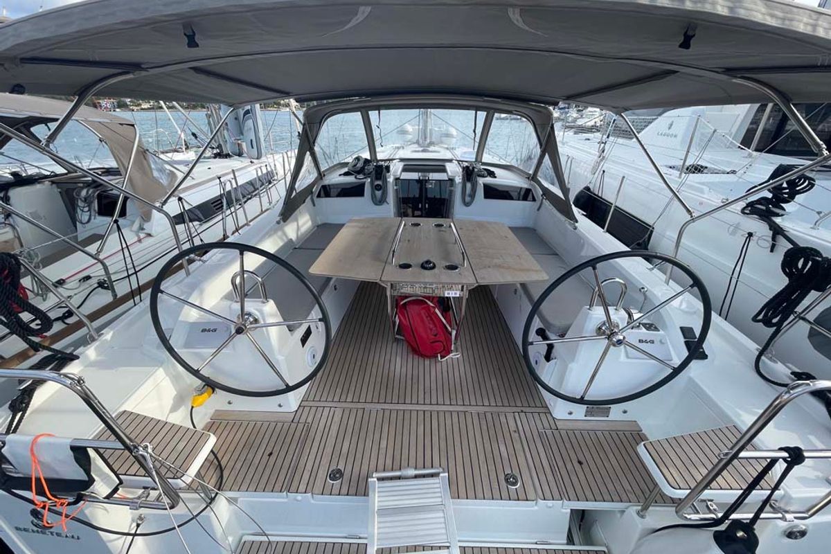 Cockpit of Star of the Seas, a Beneteau Oceanis 40.1 sailboat at Felanitx, Spain