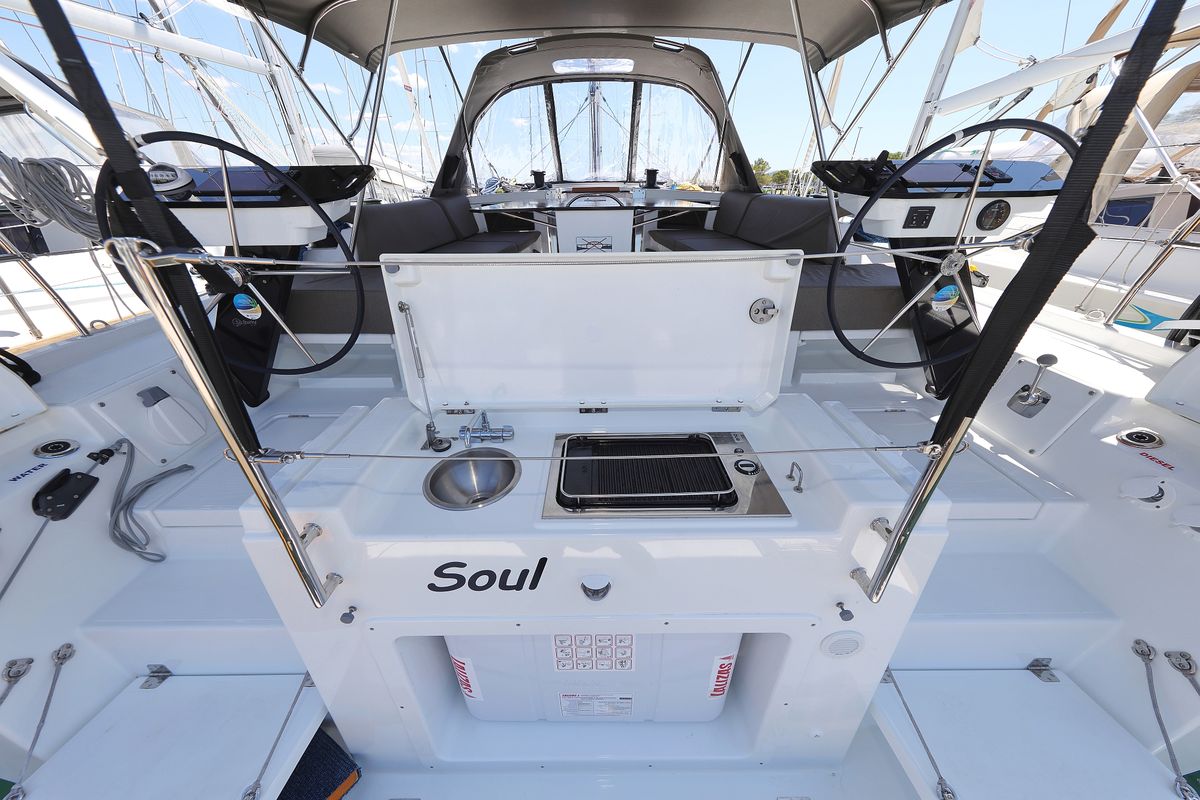 Deck of Funk, a Dufour 44 sailboat at Grad Vodice, Croatia