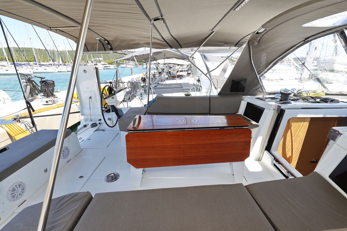 Deck of Funk, a Dufour 44 sailboat at Grad Vodice, Croatia