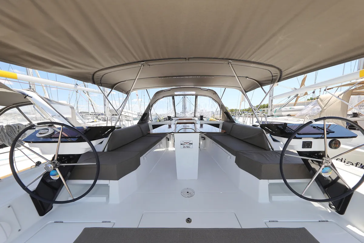 Cockpit of Funk, a Dufour 44 sailboat at Grad Vodice, Croatia