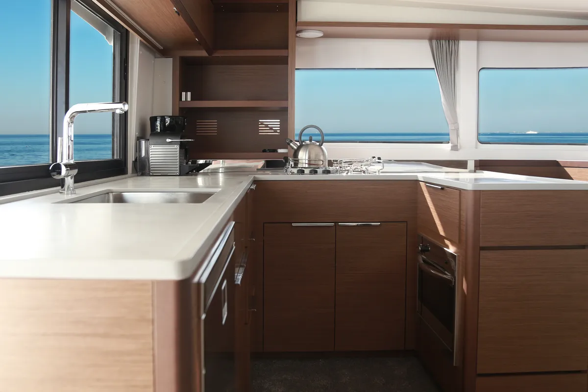 Galley of Barchetta IV, a Lagoon 46 catamaran at Piraeus, Greece
