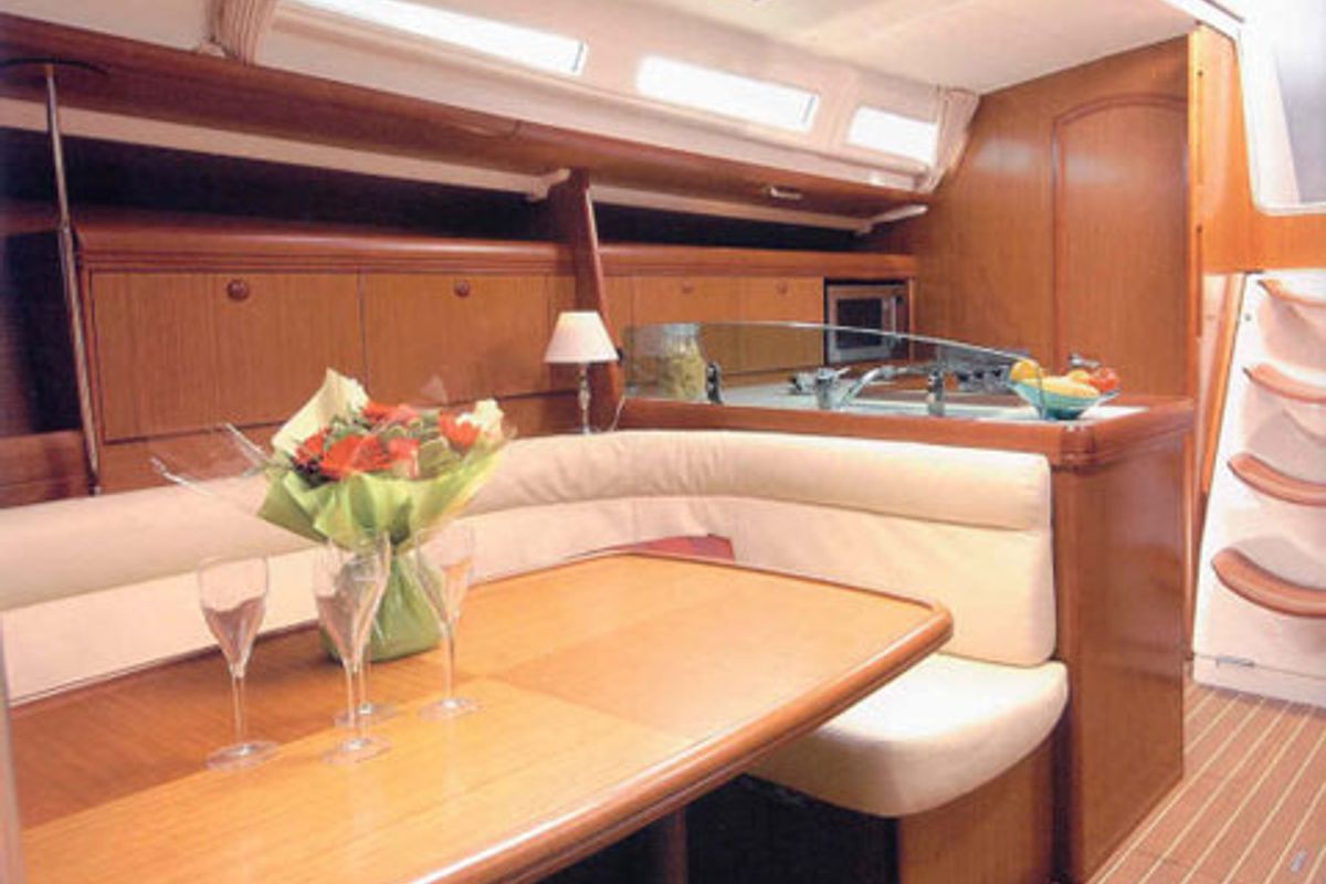 Salon of Gemini, a Jeanneau Sun Odyssey 42 i sailboat at Olbia, Italy