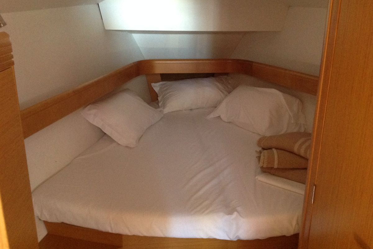 Cabin on Gemini, a Jeanneau Sun Odyssey 42 i sailboat at Olbia, Italy