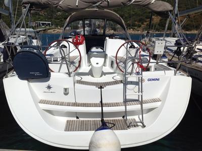 Cockpit of Gemini, a Jeanneau Sun Odyssey 42 i sailboat at Olbia, Italy