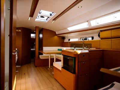 Galley of Charlie, a Jeanneau Sun Odyssey 449 sailboat at Athens, Greece