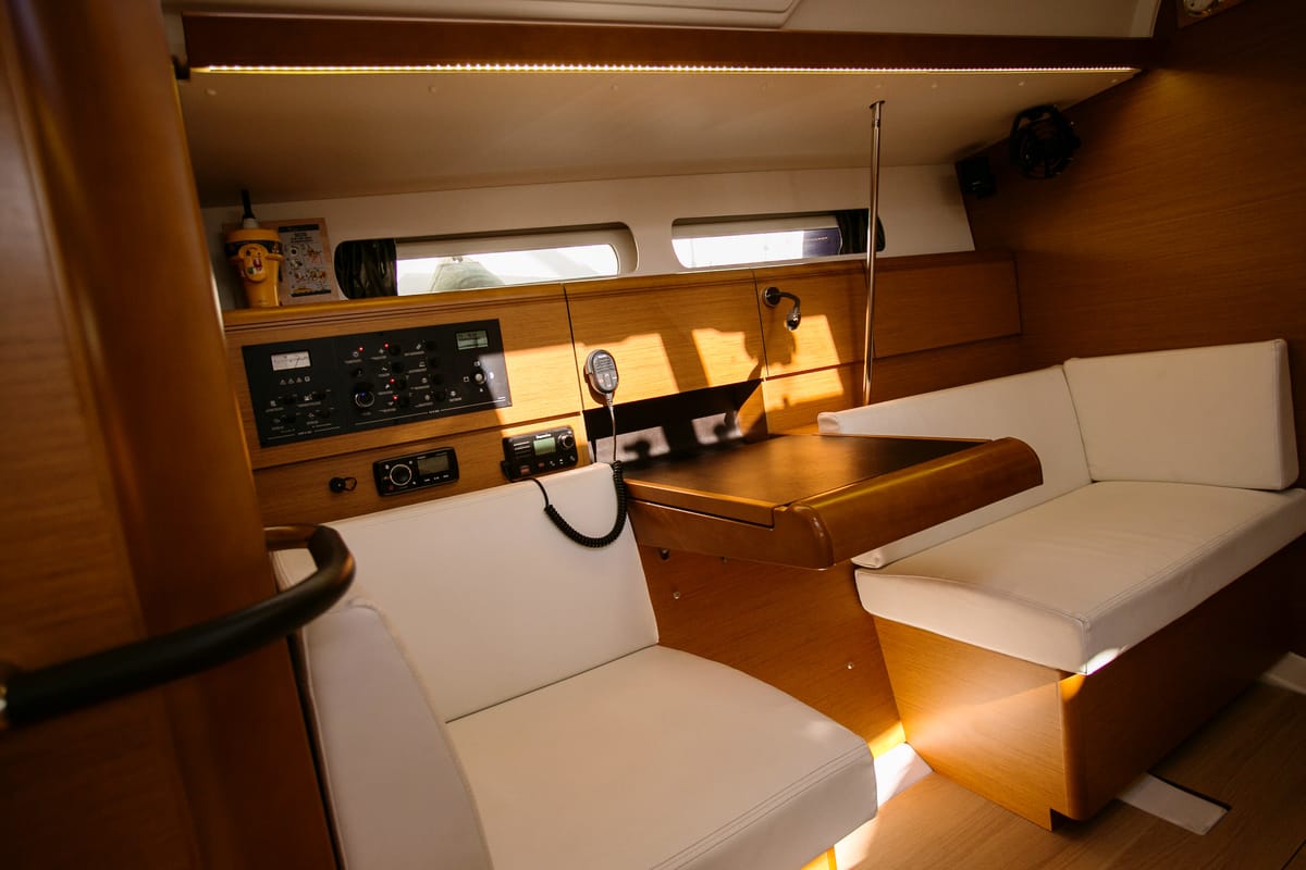 Salon of Charlie, a Jeanneau Sun Odyssey 449 sailboat at Athens, Greece