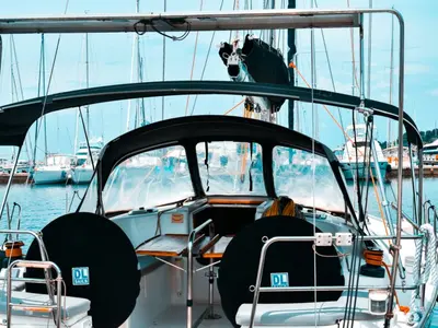 Cockpit of Godspeed, a Dufour 385 Grand Large sailboat at Municipal Unit of Lefkada, Greece