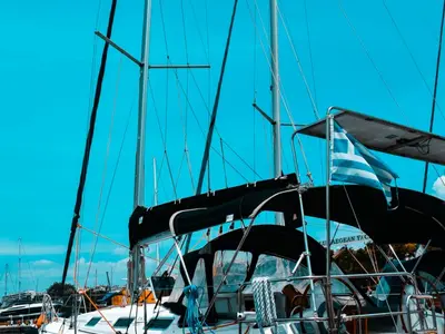 Deck of Godspeed, a Dufour 385 Grand Large sailboat at Municipal Unit of Lefkada, Greece