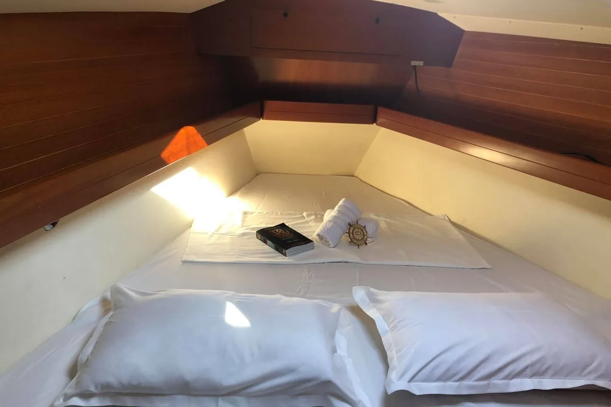 Cabin on Godspeed, a Dufour 385 Grand Large sailboat at Municipal Unit of Lefkada, Greece