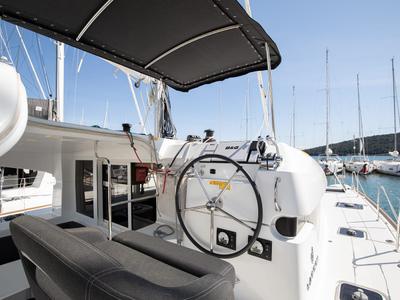 Cockpit of Mare Negroni, a Lagoon 40 catamaran at Općina Medulin, Croatia