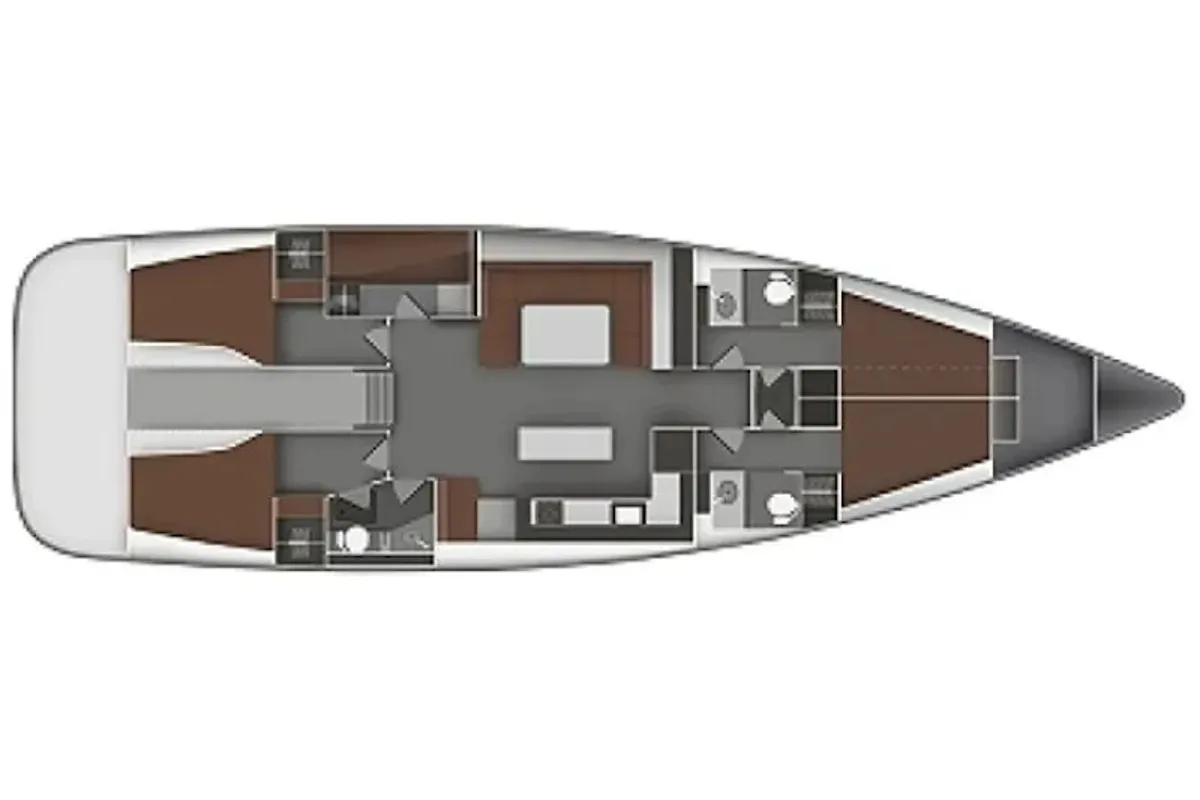 Floor plan of AF-B55, a Bavaria 55 Cruiser sailboat at Athens, Greece