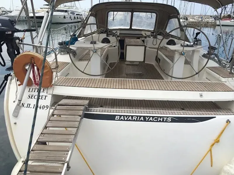 Cockpit of AF-B55, a Bavaria 55 Cruiser sailboat at Athens, Greece