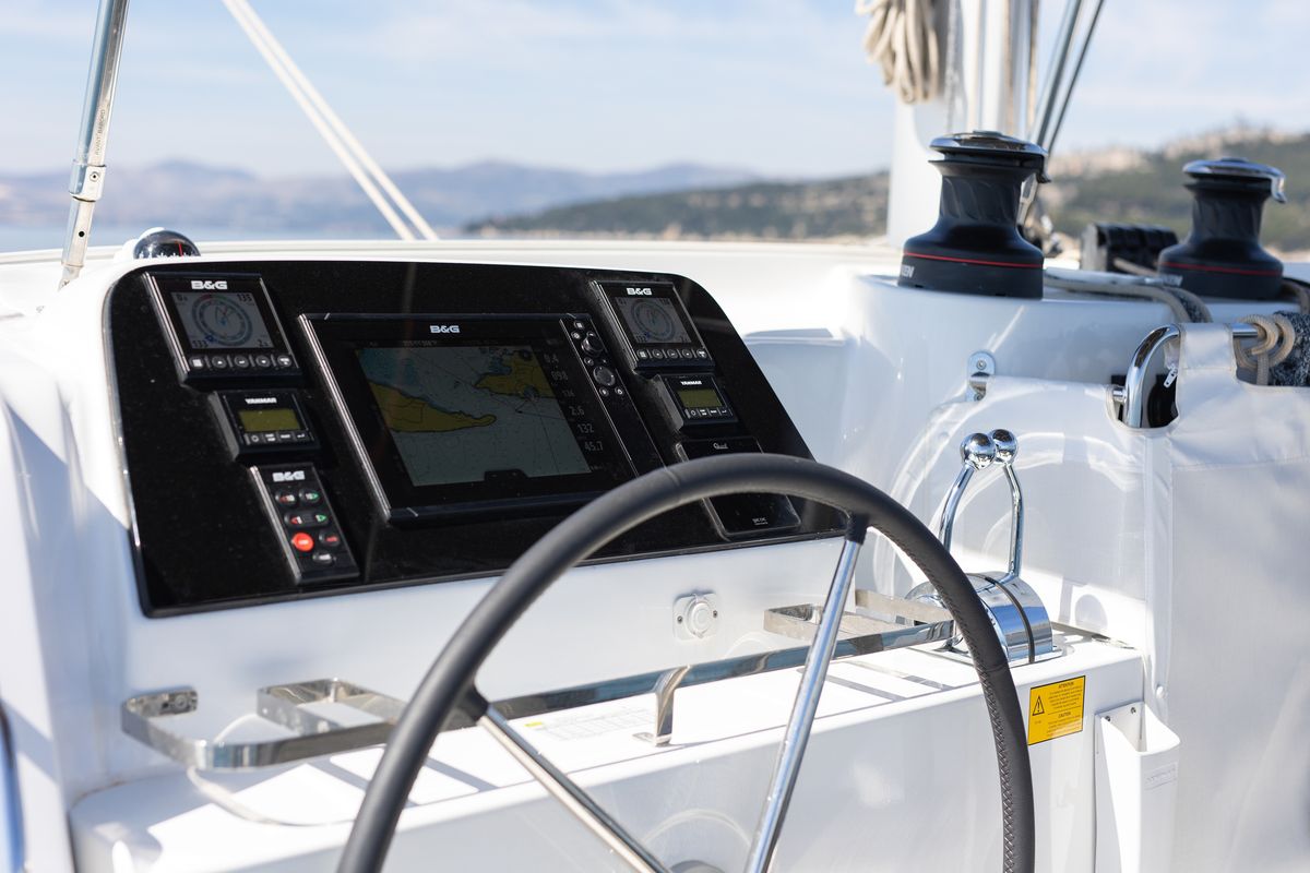 Cockpit of Gioia, a Lagoon 42 catamaran at Općina Rogoznica, Croatia