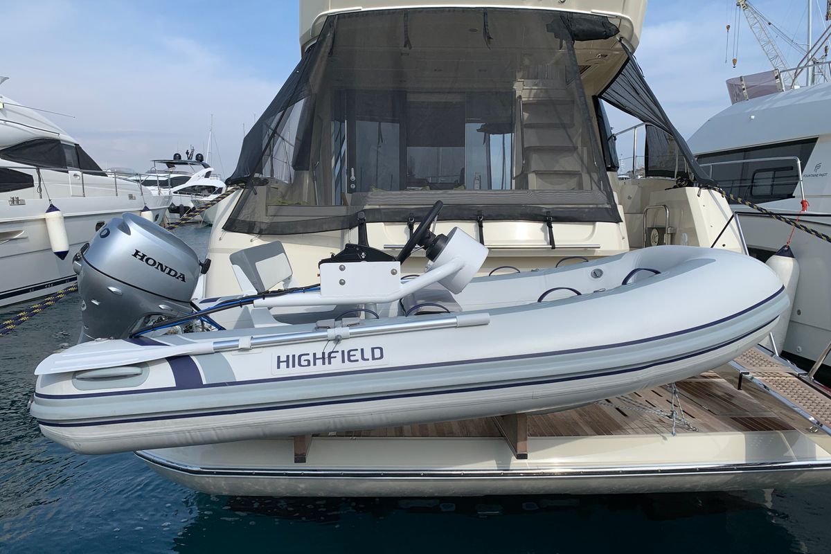 Exterior view of Sundowner, a Beneteau Monte Carlo 5 motorboat at Grad Trogir, Croatia