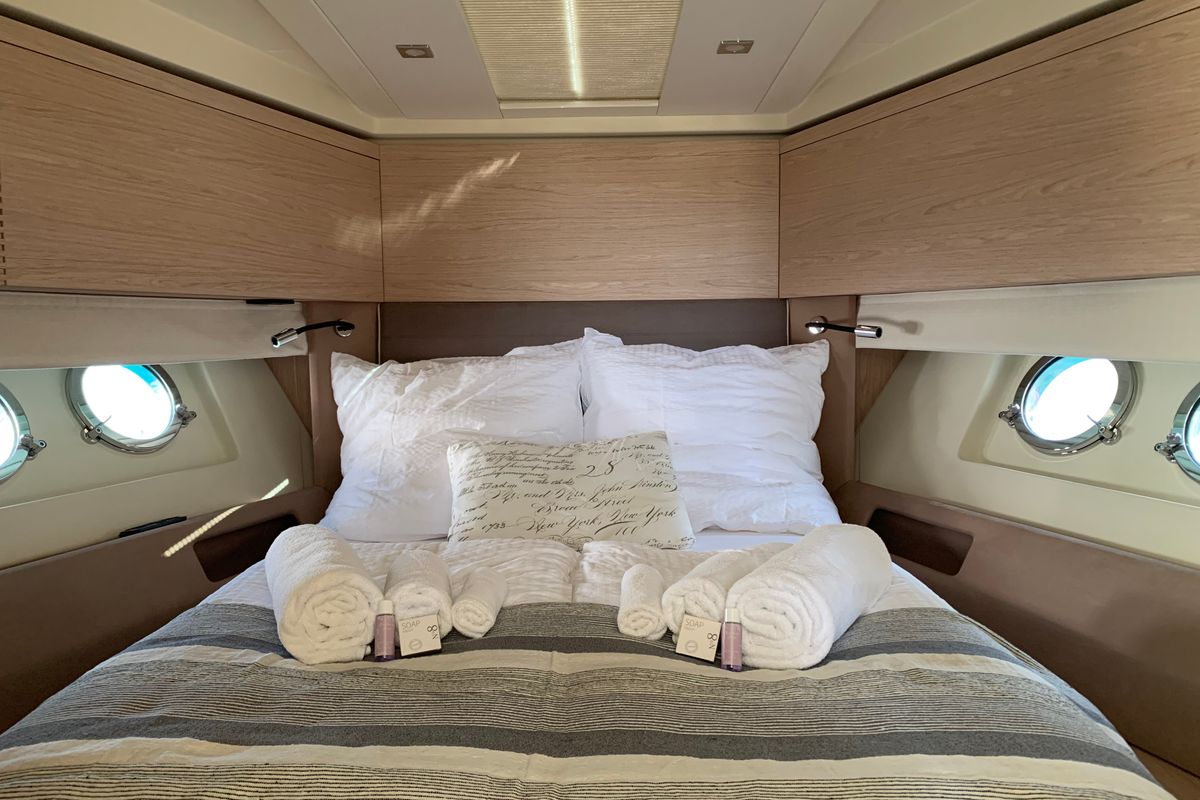 Cabin on Sundowner, a Beneteau Monte Carlo 5 motorboat at Grad Trogir, Croatia