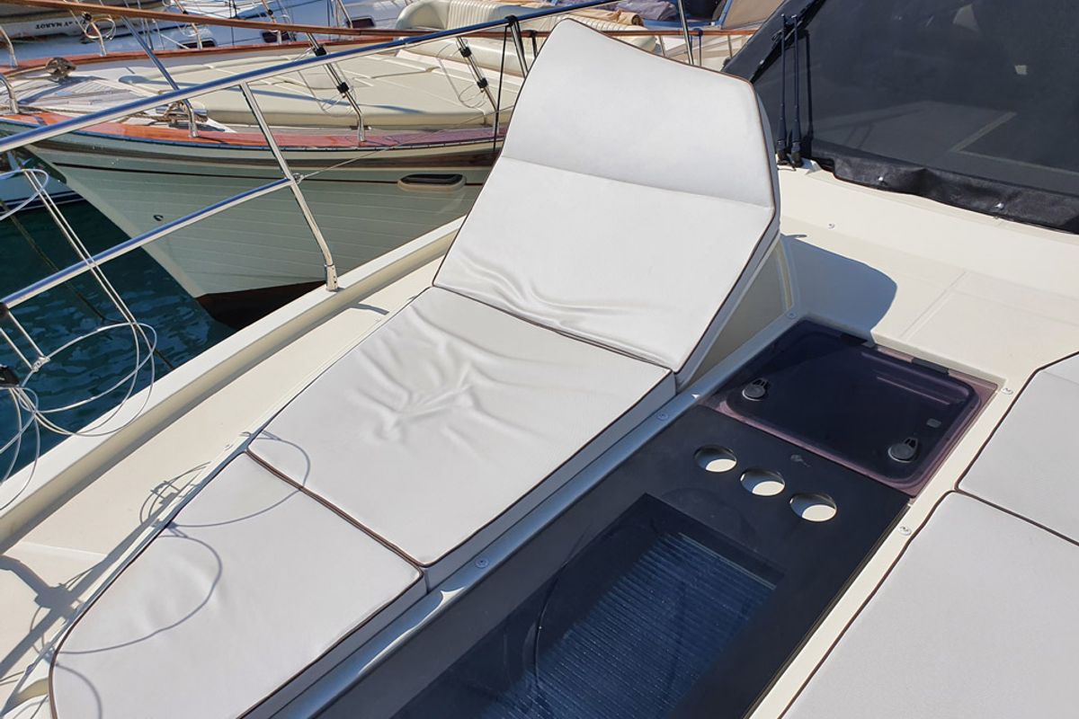 Deck of Sundowner, a Beneteau Monte Carlo 5 motorboat at Grad Trogir, Croatia