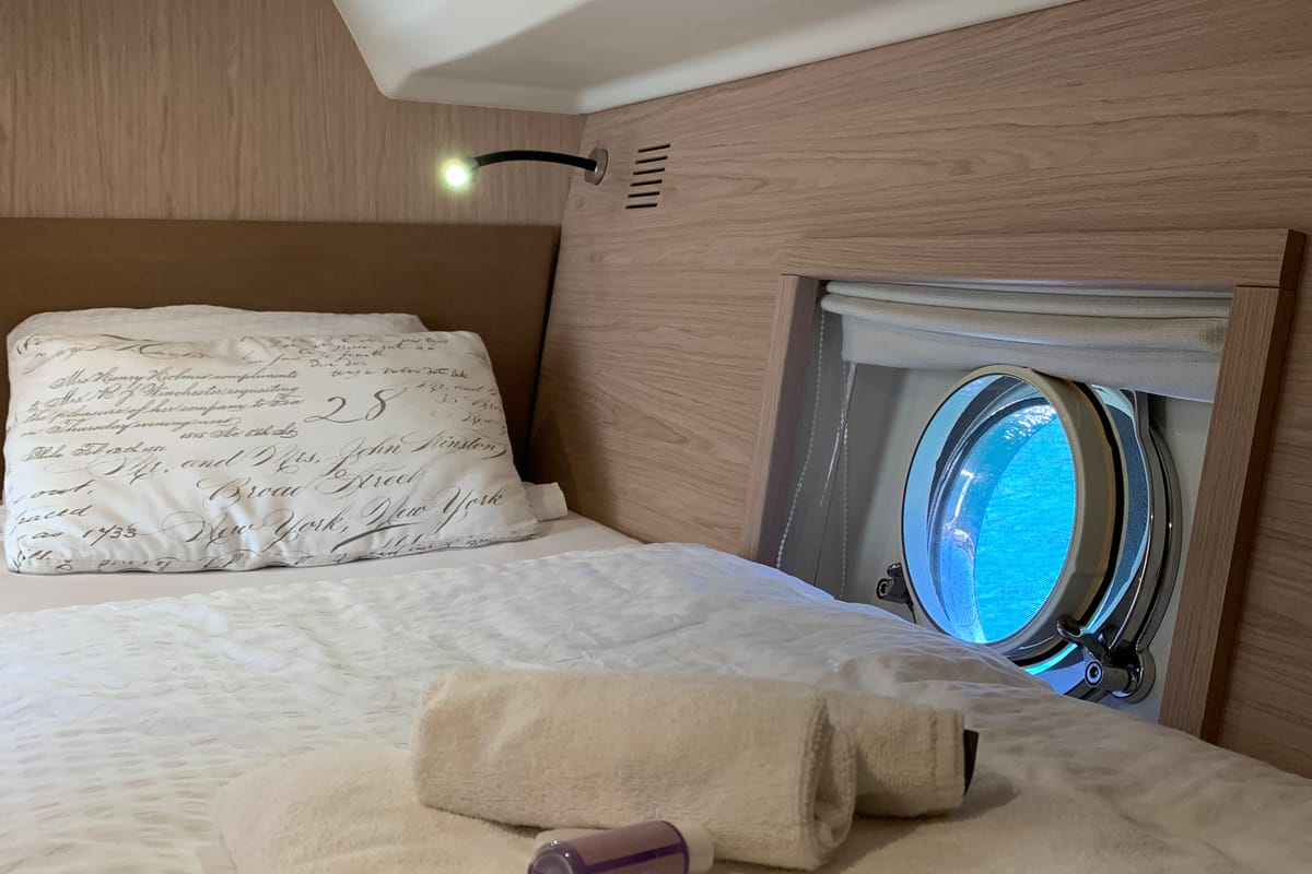 Cabin on Sundowner, a Beneteau Monte Carlo 5 motorboat at Grad Trogir, Croatia
