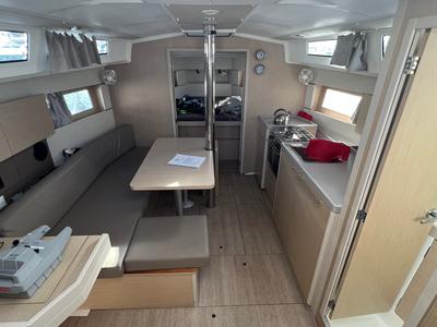Salon of Houat Else, a Beneteau Oceanis 38 sailboat at Port Navalo, France