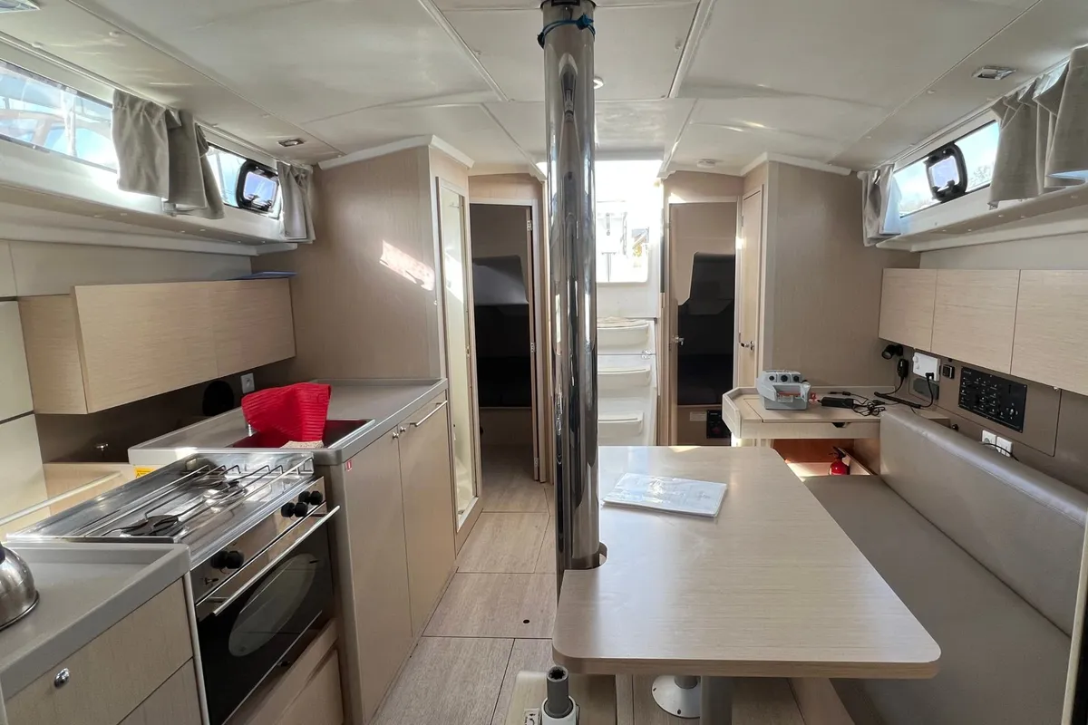 Galley of Houat Else, a Beneteau Oceanis 38 sailboat at Port Navalo, France