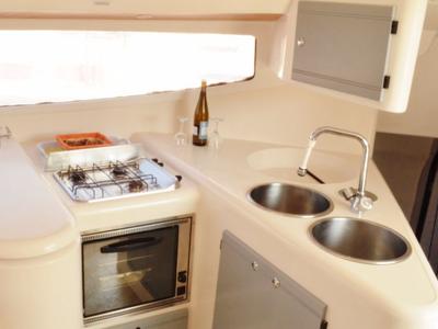 Galley of North Cat 1, a Fountaine Pajot Athena 38 catamaran at Volos Municipality, Greece