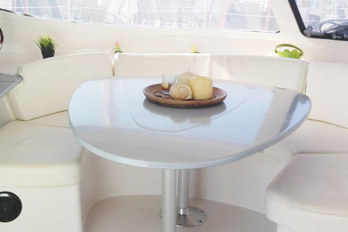Deck of North Cat 1, a Fountaine Pajot Athena 38 catamaran at Volos Municipality, Greece
