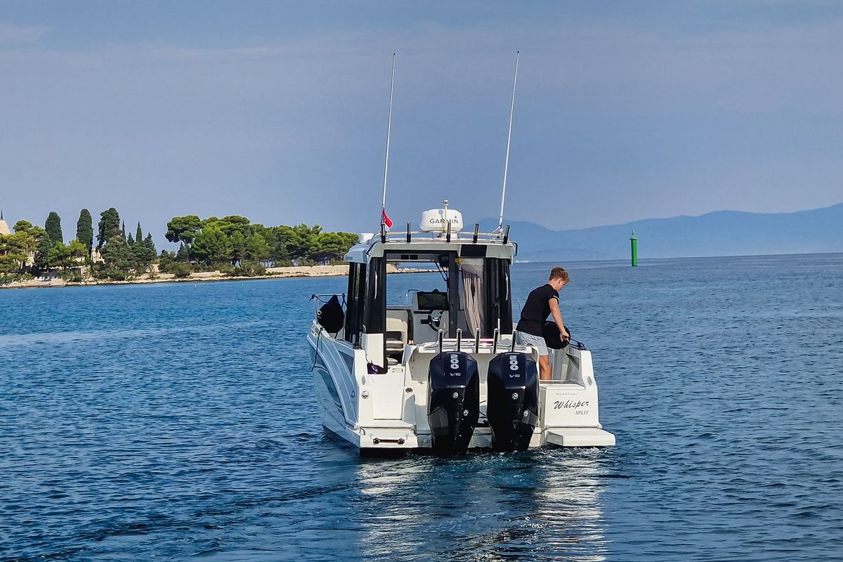 Exterior view of Whisper, a Beneteau Barracuda 8 motorboat at Split, Croatia