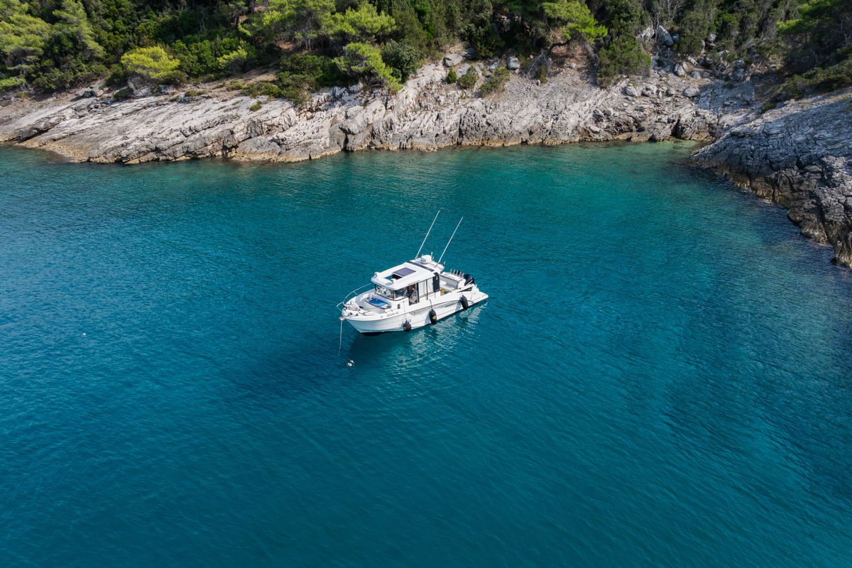 Exterior view of Whisper, a Beneteau Barracuda 8 motorboat at Split, Croatia