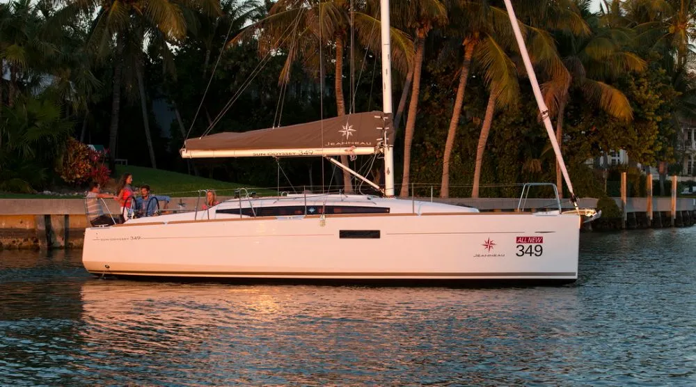 Exterior view of Lisa, a Jeanneau Sun Odyssey 349 sailboat at Heiligenhafen, Germany