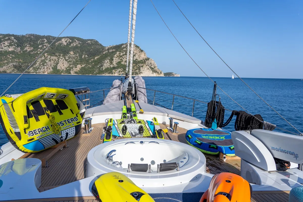 Deck of Good Life, a Gulet Custom built 183 yacht at Athens, Athens Marina, Greece