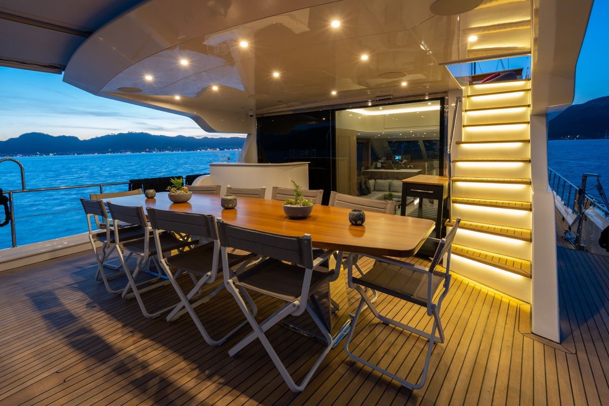 Deck of Good Life, a Gulet Custom built 183 yacht at Athens, Athens Marina, Greece