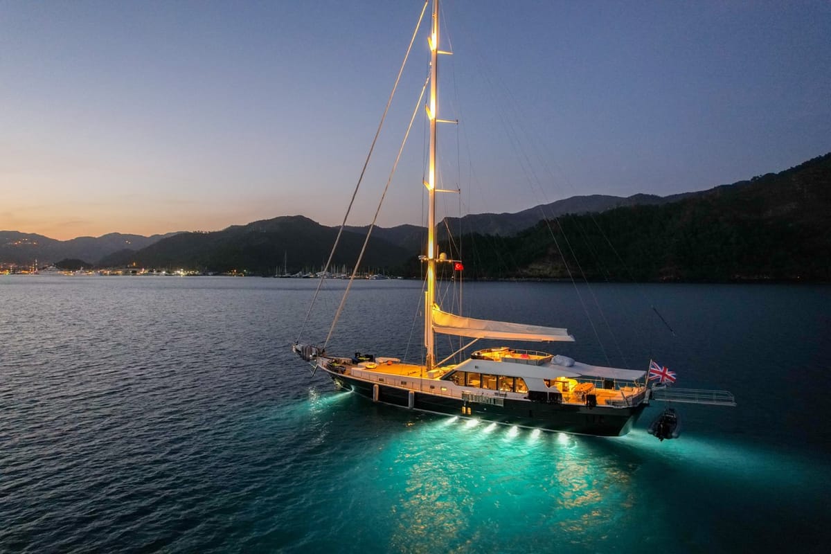 Exterior view of Good Life, a Gulet Custom built 183 yacht at Athens, Athens Marina, Greece