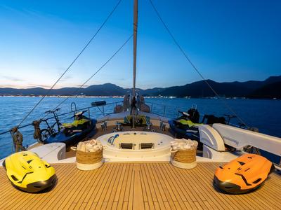 Deck of Good Life, a Gulet Custom built 183 yacht at Athens, Athens Marina, Greece