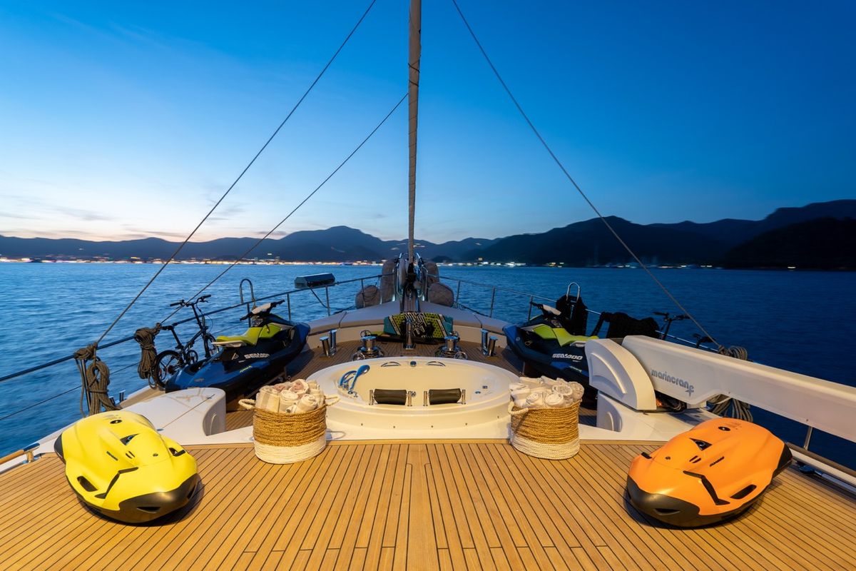Deck of Good Life, a Gulet Custom built 183 yacht at Athens, Athens Marina, Greece