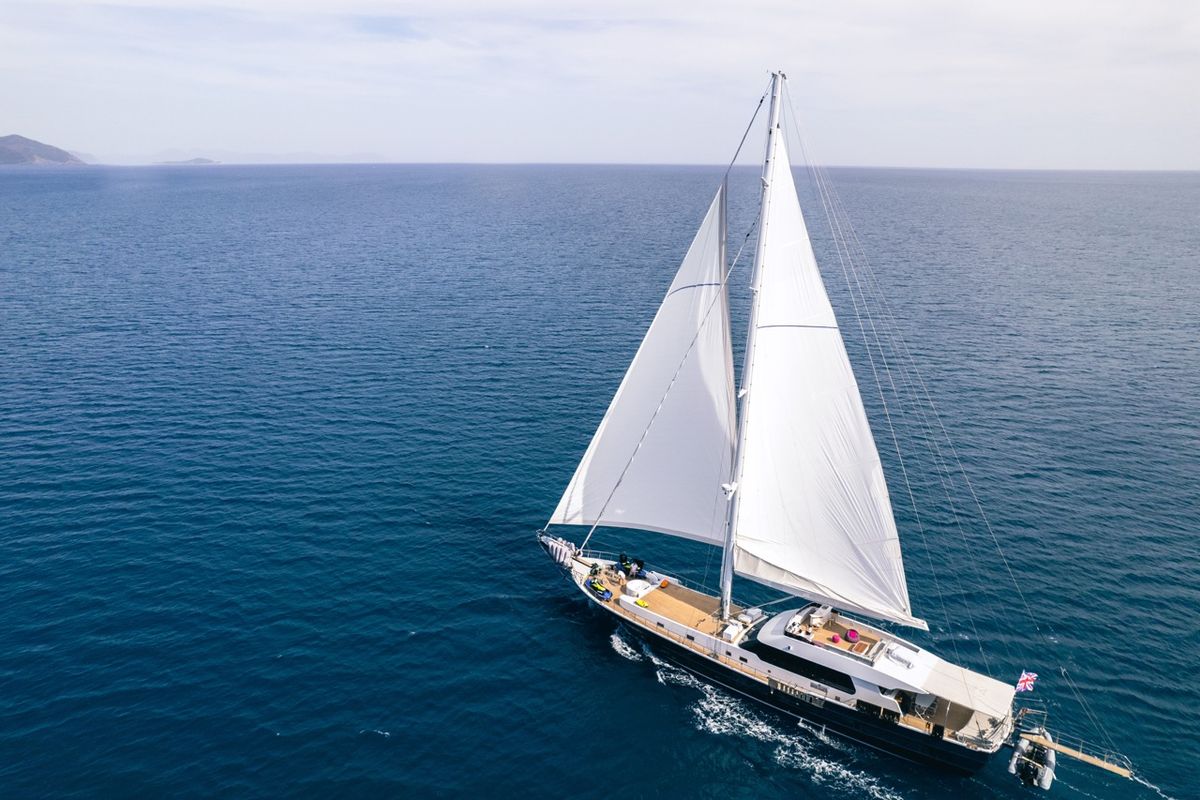 Exterior view of Good Life, a Gulet Custom built 183 yacht at Athens, Athens Marina, Greece