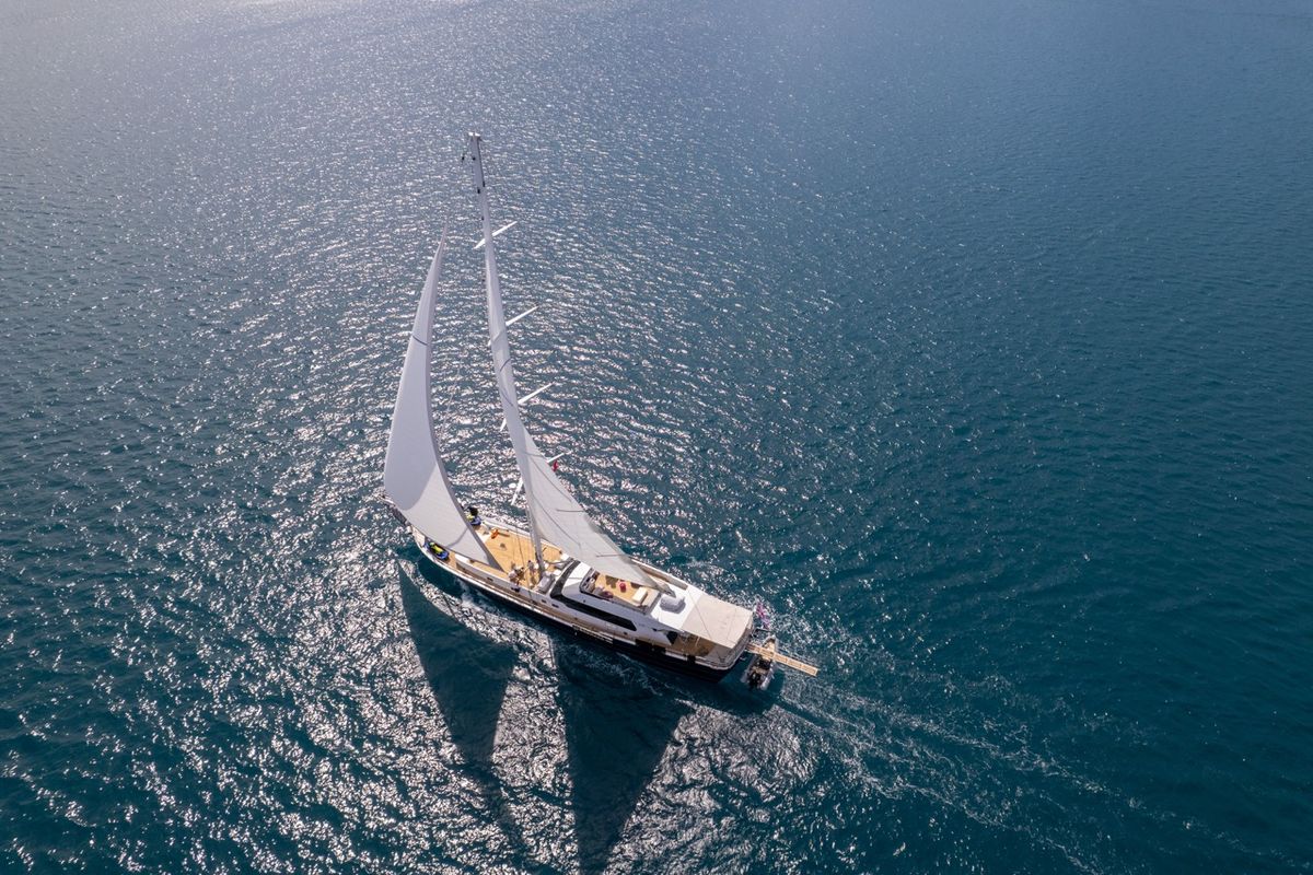 Exterior view of Good Life, a Gulet Custom built 183 yacht at Athens, Athens Marina, Greece