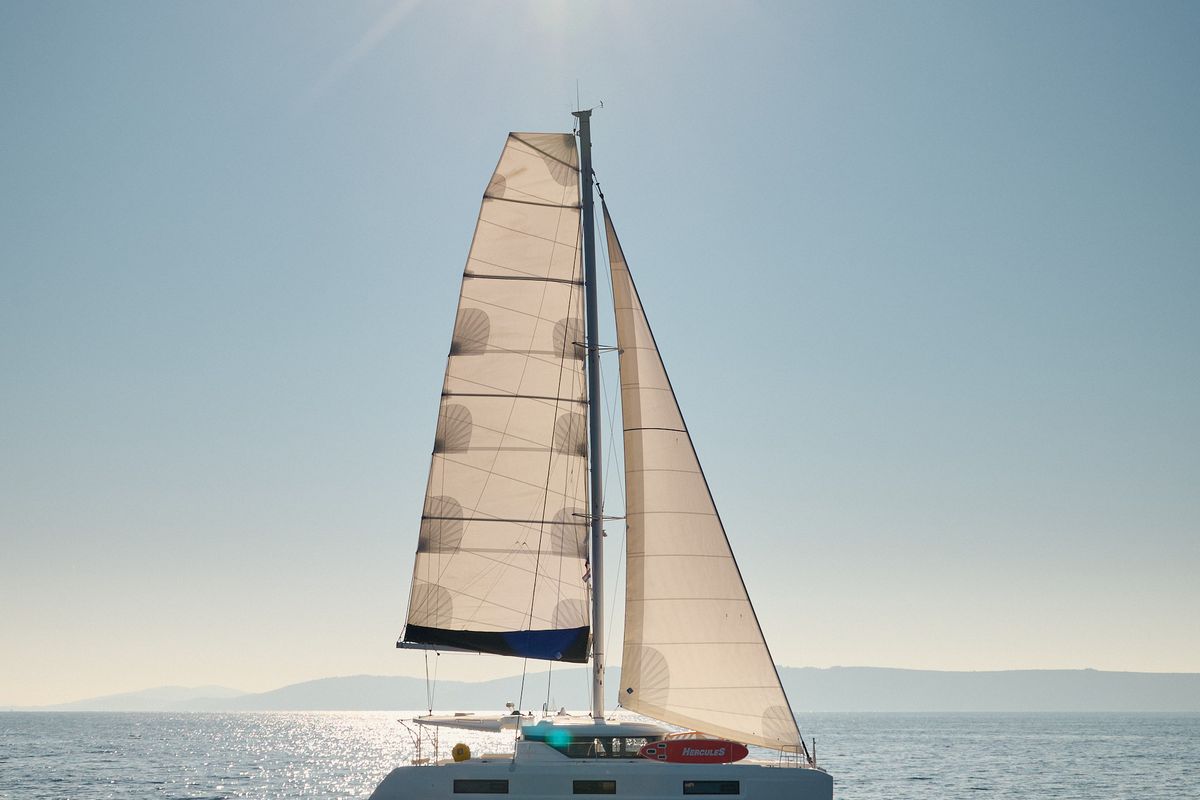 Exterior view of Sophie, a Lagoon 46 catamaran at Grad Trogir, Croatia