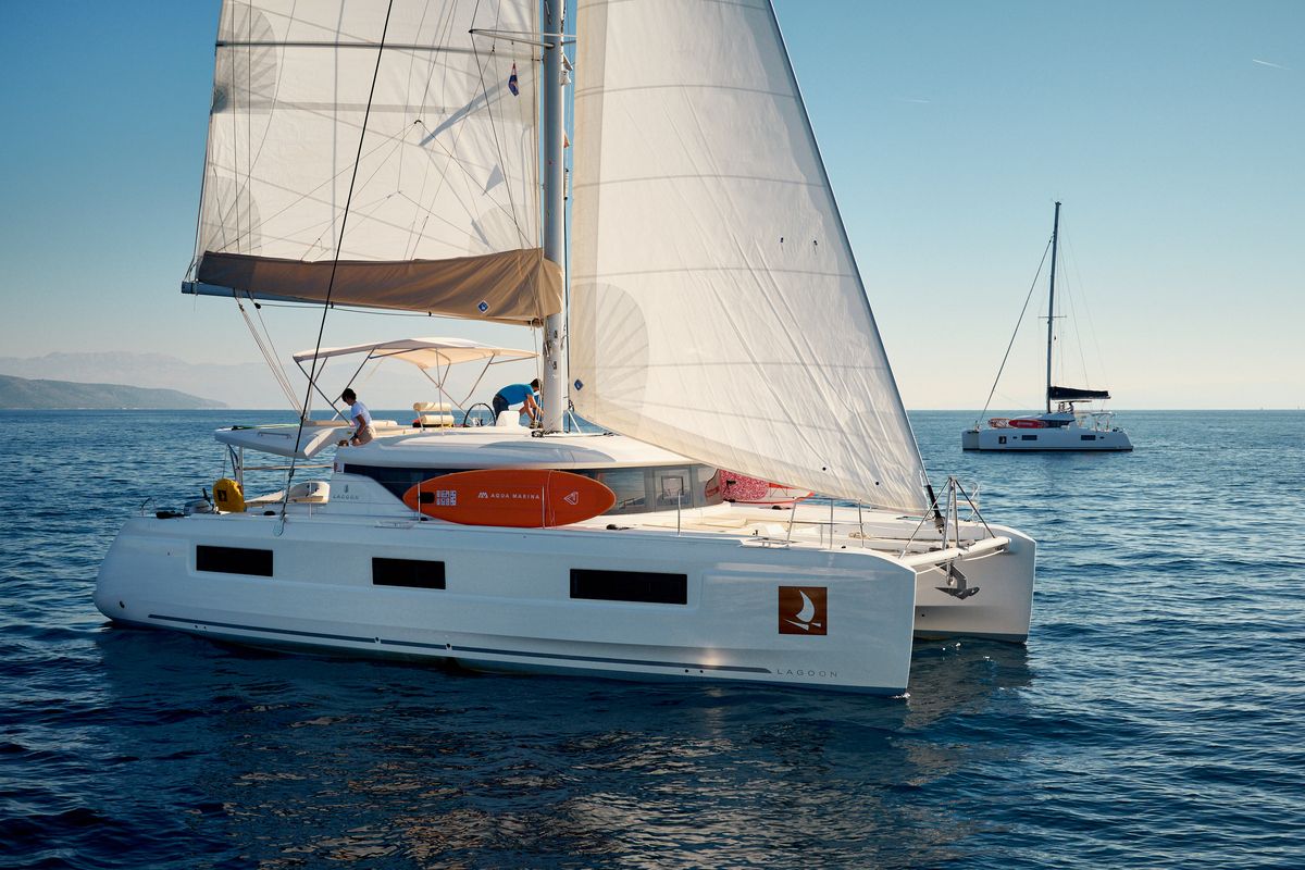 Deck of Sophie, a Lagoon 46 catamaran at Grad Trogir, Croatia