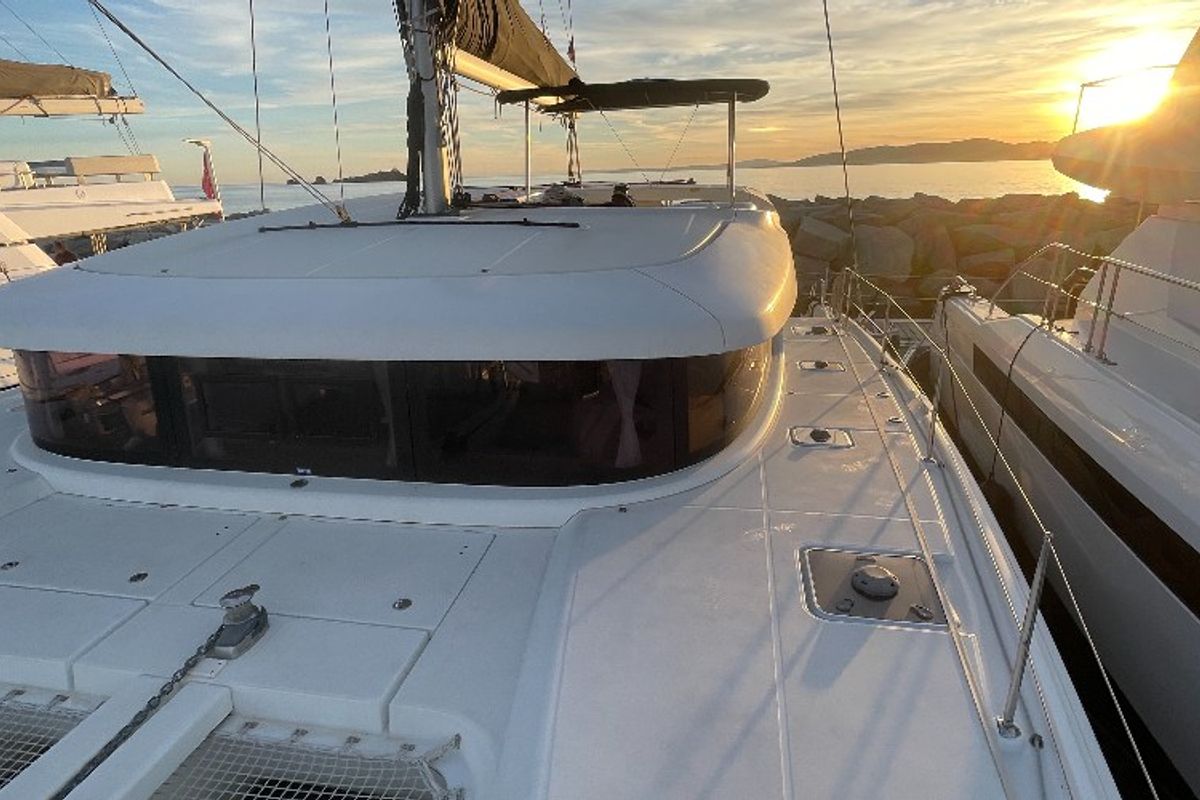 Exterior view of Double Trouble, a Lagoon 42 catamaran at Ventimiglia, Italy