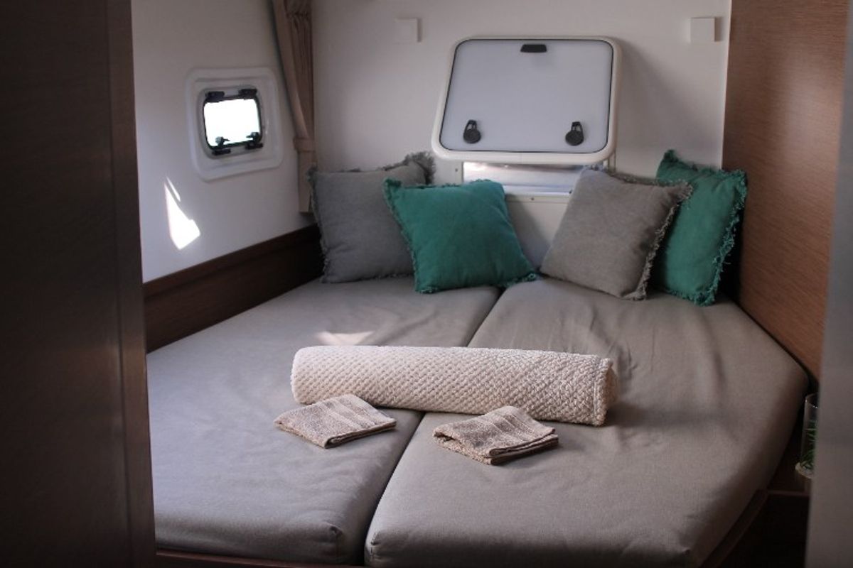 Cabin on Double Trouble, a Lagoon 42 catamaran at Ventimiglia, Italy