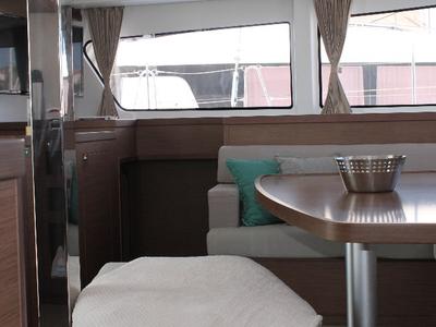 Salon of Double Trouble, a Lagoon 42 catamaran at Ventimiglia, Italy