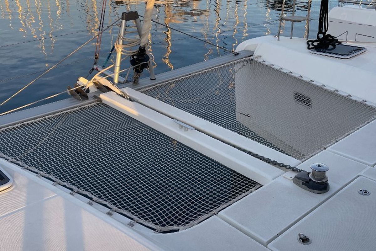 Deck of Double Trouble, a Lagoon 42 catamaran at Ventimiglia, Italy