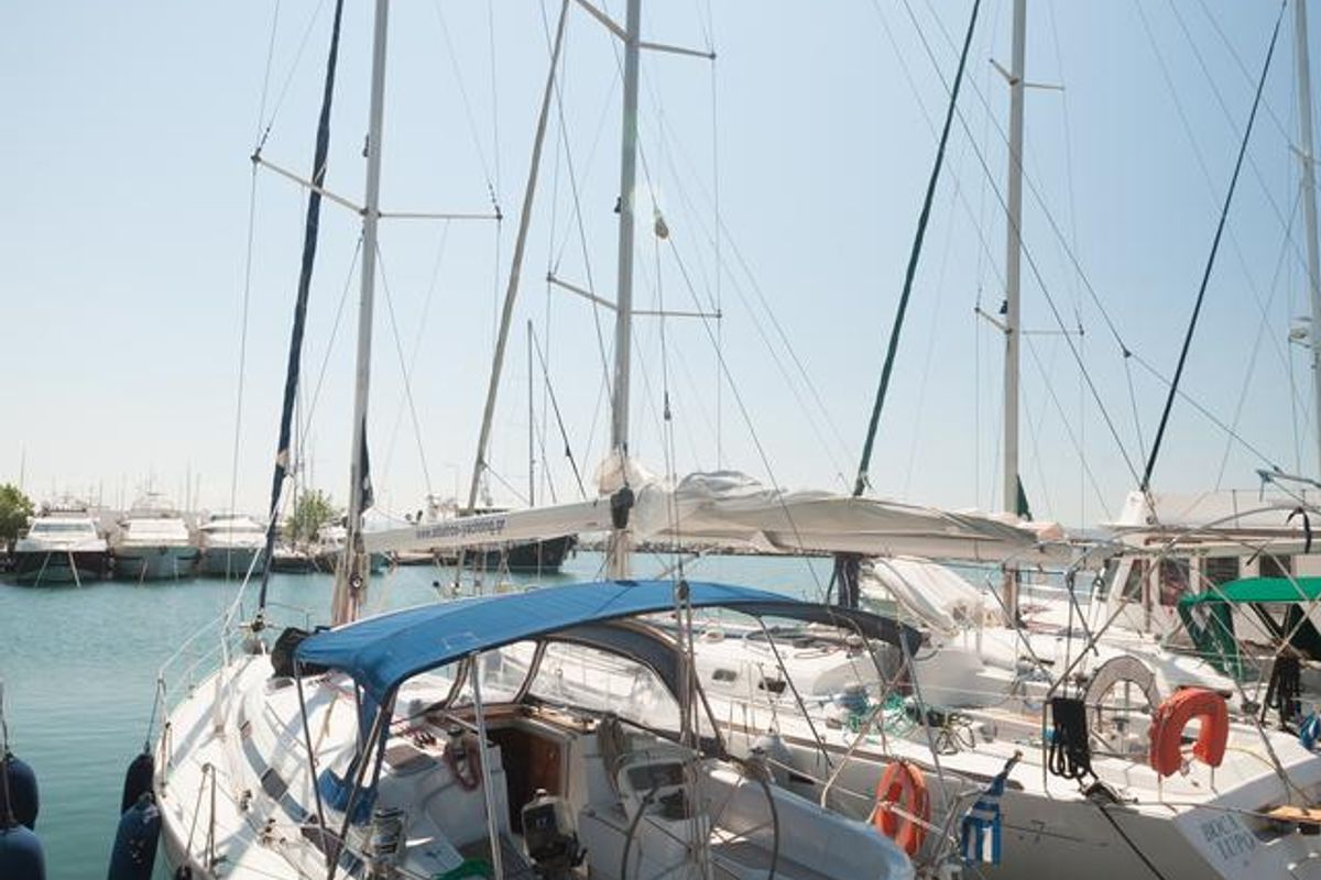 Exterior view of Meander, a Bavaria 38 sailboat at Sithonia Municipal Unit, Greece