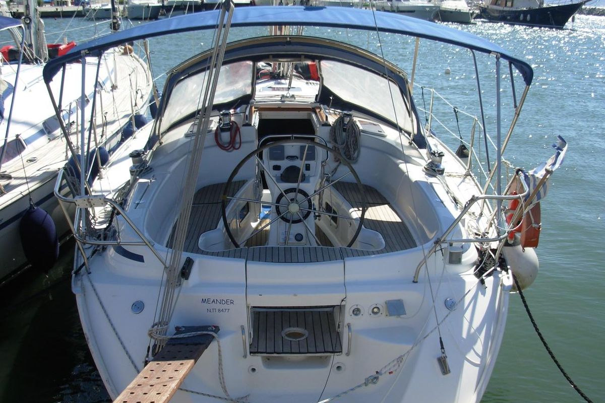 Cockpit of Meander, a Bavaria 38 sailboat at Sithonia Municipal Unit, Greece